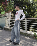 Kiving See-Through U-Neck Cosmos Flower Long Sleeve T-Shirt