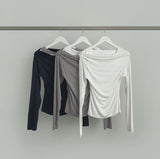 Drape Off-Shoulder Knit Layered Fake Layered T-shirt