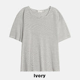 Bonnie Linen Stripe U-Neck Short Sleeve T-Shirt