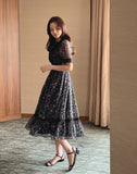 Masha See-Through Flower Chiffon Smoke Banding One Piece