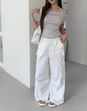 Bow Halter Layered Off-Shoulder Short Sleeve T-Shirt