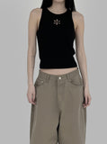 Back pocket wide cotton pants