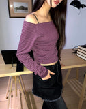 Leza Striped Off-Shoulder Long-Sleeve T-Shirt