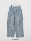 [unisex] Lonely String Washing Wide Cargo Denim Pants