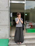 Igets Square Neck Check Short Sleeve Blouse