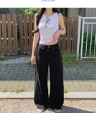 Cooling Tencel Cut Summer Banding Thin Wide Denim Pants