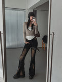 Ash Ribbed Deep Button Layered Long Sleeves