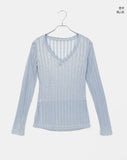Toohi Cubic Ribbed V-Neck See-Through Long Sleeve T-Shirt