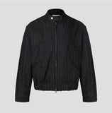 Pinstripe cut denim bomber jacket