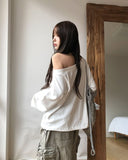 Kitten Lettering One-Shoulder String Sweatshirt