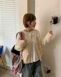 Beshos Pom Pom Round Knit Cardigan