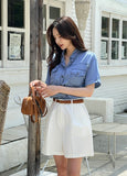 Pibelin Pin Tuck Cotton Shorts