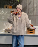 Grain Fisherman Knit Hooded Zip-Up