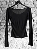 See-through deep round neck tee