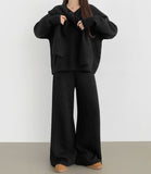 Shawl V-Neck Knit Long Wide Banding Pants Three Piece Wool Two Piece Set