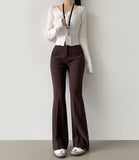 Hidden Banding Pin Tuck Long Boot Cut Span Slacks Pants