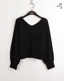 Haini ribbed V-neck semi-crop long-sleeve knit