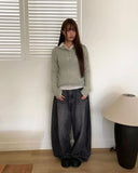 Bekil Henley Neck Collar Wool Long Sleeve Knit