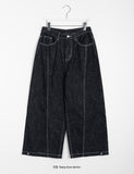 Sakui Front Cut Stitch Denim Wide Pants