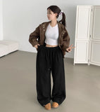 Two-Way Hem Snap Banding Diagonal Cut Wide Fit Cotton Pants