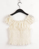 Illum Embroidery Punching Slit Cropped Short Sleeve Blouse