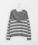 Surring Stripe Hood Knit Cardigan