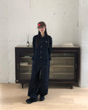 DB Studded Chin Pocket Balloon Fit Wide Denim Long Pants