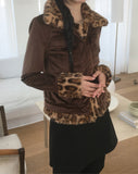 Rotel Leopard Hopi Fur Contrast Corduroy Jacket