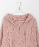 Leim wool cable knit hood zip-up cardigan