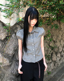 Coated Check Short Sleeve Blouse