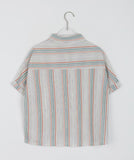 Lohe Stripe Crop Roll-Up Short Sleeve Shirt