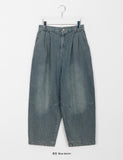 Rahu cut balloon washing banding denim pants