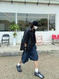 Linen bermuda over roop denim pants