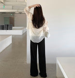 Tight Pleats Slim Semi-Wide Straight Banding Pants