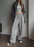 Fire embroidered string training pants
