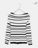 Mina Fold Slim Fit Ribbon Off-Shoulder Color Matching Stripe Knit