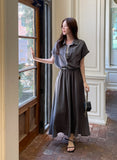 Ronda Layered Shirt Banding Skirt Set (Belt Set)