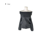 Denp Button Off-Shoulder Loose-Fit Knit