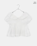 Daphi Round Collar Flower Punching Short Sleeve Blouse