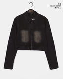 [MADE] Katsun Vintage Washing Two-Way Zipper No Collar Crop Denim Jacket