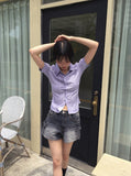 Two-Win Stripe Slim Fit Cropped Short-Sleeved Shirt