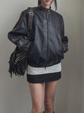 Line Washed Track Leather Jacket