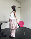 Uble ribbon cargo pocket nylon wide pants