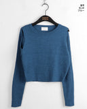 Cordill ribbed color matching shoulder slit cropped long sleeve knit