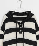 Corelli Button Stripe Hood Knit