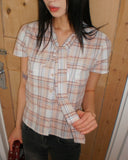 [MADE/TieSET] Canding Check Tie Collar Puff Short Sleeve Shirt Blouse