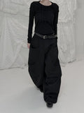 Checkered shirring knit layered long sleeve set