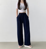 Linen Wide Fit Banding Pants