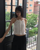 Hiyu pintuck frill lace ribbon strap sleeveless blouse