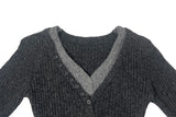 Mars Color Matching Double Button V-Neck Knit